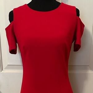 Tommy Hilfiger Red Cold-Shoulder Midi Dress